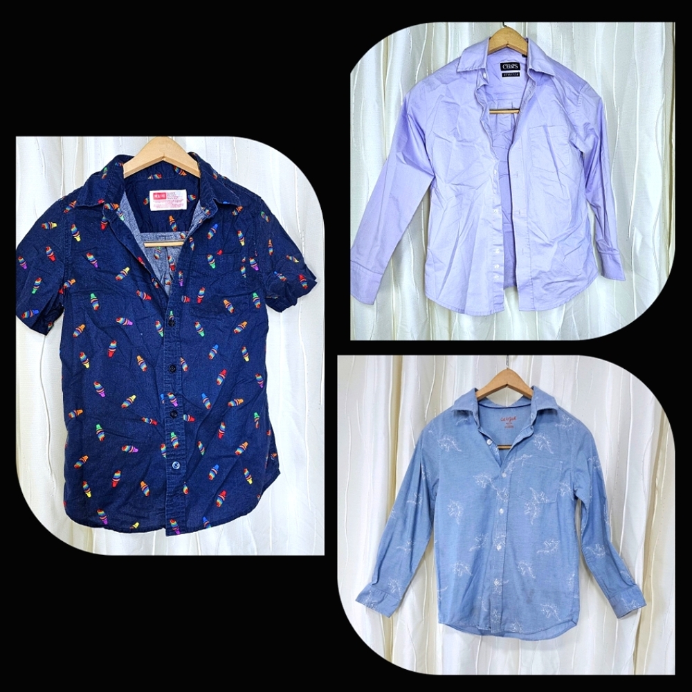 Boys Size 8 Button Down Shirt Bundle, Brands Include Chaps / Cat & Jack - 3 Pc